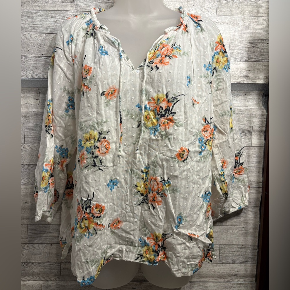 LOFT Floral Blouse - White with Multicolor Design